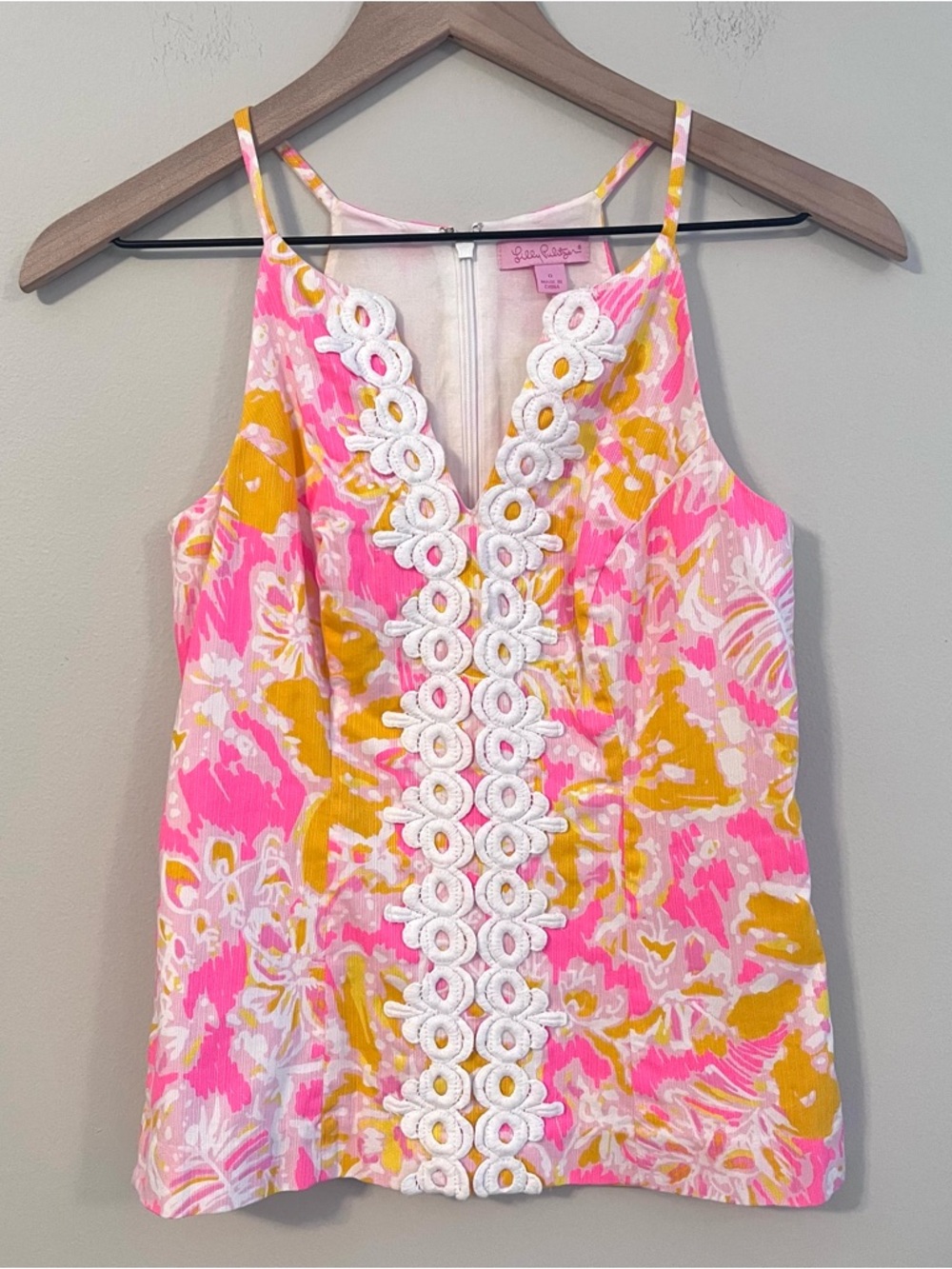 Lilly Pulitzer Women’s Magnolia Tank Top 0 Pattern-OOH LA LA Halter Pink Yellow